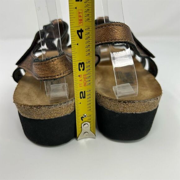 Naot Women's Gold Leather Slingback Wedge Sandal Size 11 Strappy Casual Summer - Picture 8 of 11